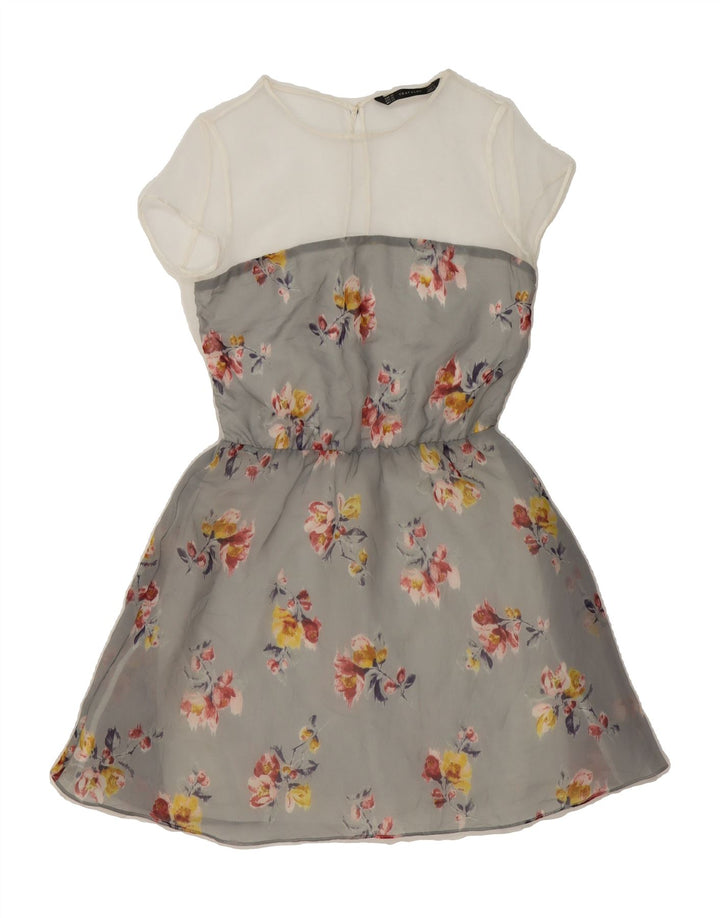 ZARA Womens A-Line Dress UK 6 XS Grey Floral Polyester Vintage Zara and Second-Hand Zara from Messina Hembry 