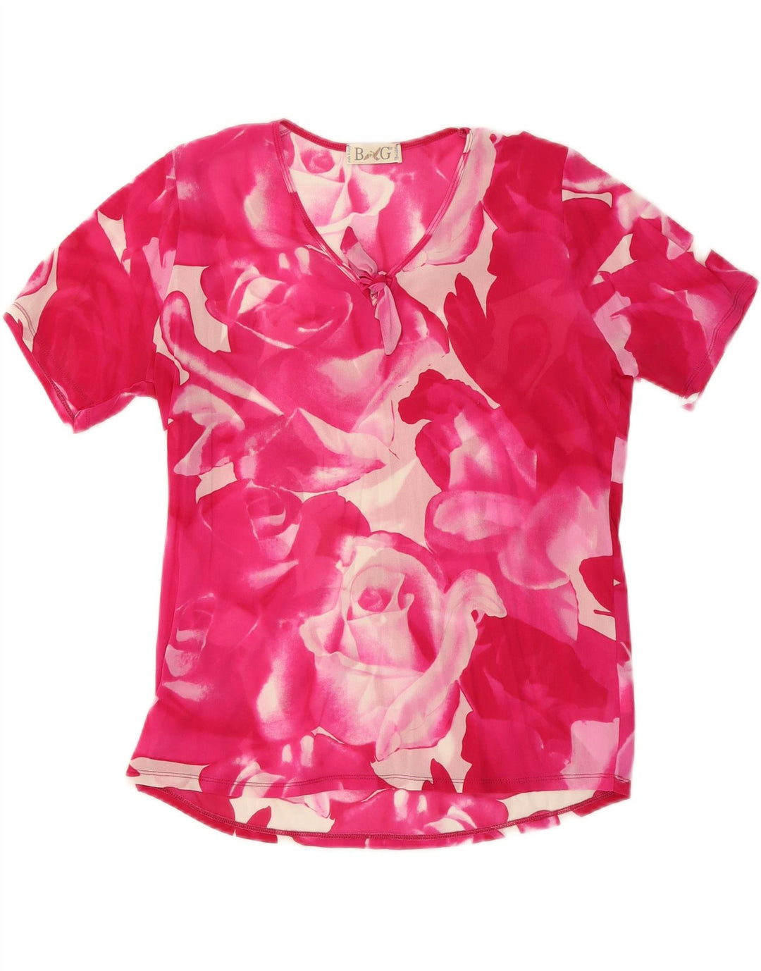 Camicetta da donna VINTAGE Top UK 18 XL Seta floreale rosa