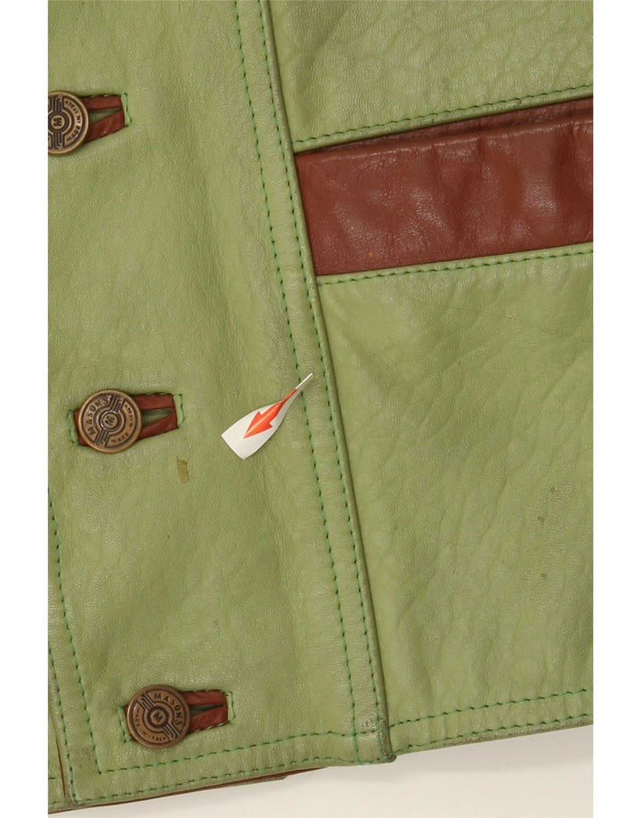 Gilet in pelle da uomo vintage grande color block verde