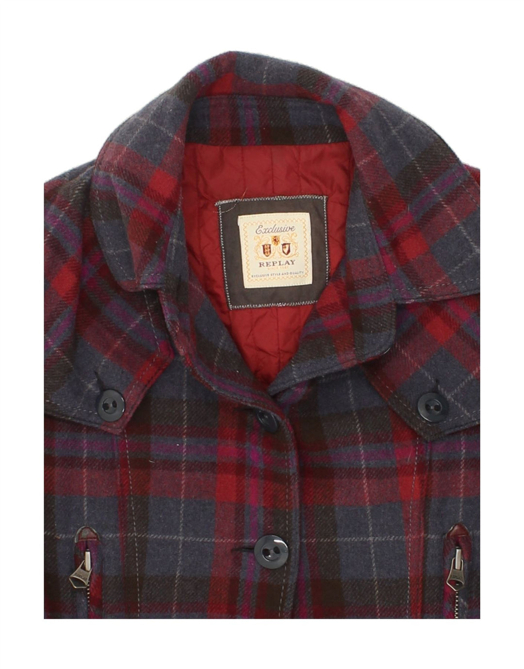 REPLAY Womens Country Jacket UK 14 Medium Red Check Wool Vintage Replay and Second-Hand Replay from Messina Hembry 