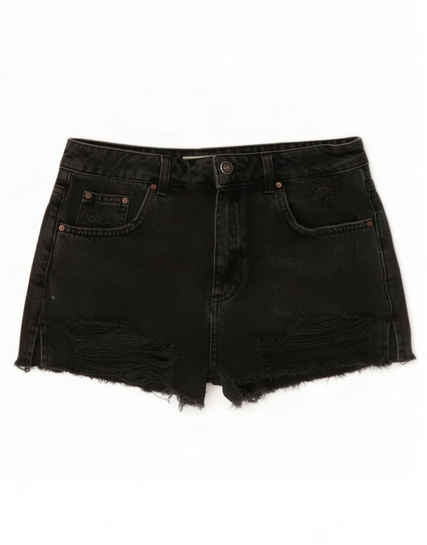 Topshop Pantaloncini di jeans invecchiati mamma da donna UK 10 piccoli W26 cotone nero