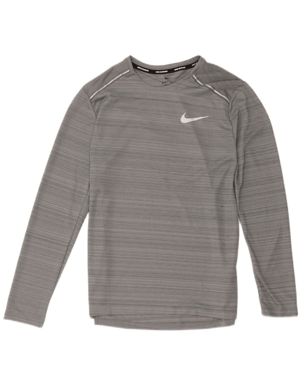 Nike Dri Fit Top da donna a maniche lunghe UK 12 Poliestere a righe grigio medio