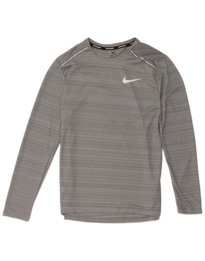 Nike Dri Fit Top da donna a maniche lunghe UK 12 Poliestere a righe grigio medio
