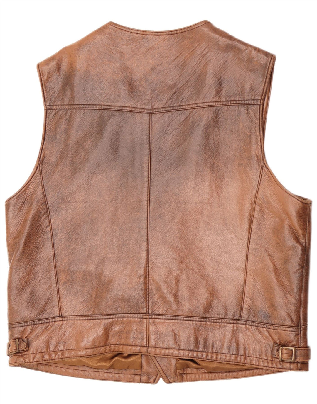 Gilet in pelle vintage da uomo XL marrone