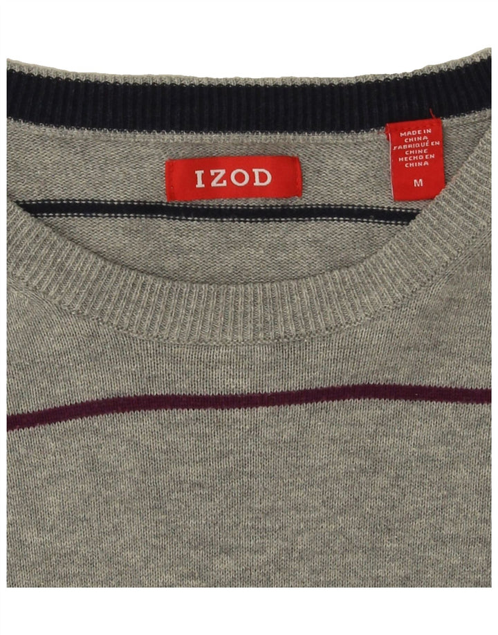 IZOD Mens Crew Neck Jumper Sweater Medium Grey Striped Cotton Vintage Izod and Second-Hand Izod from Messina Hembry 
