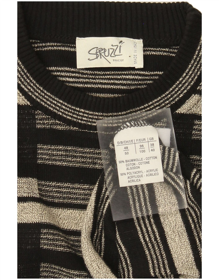 Maglione maglione girocollo da uomo vintage UK 38/40 medio nero geometrico