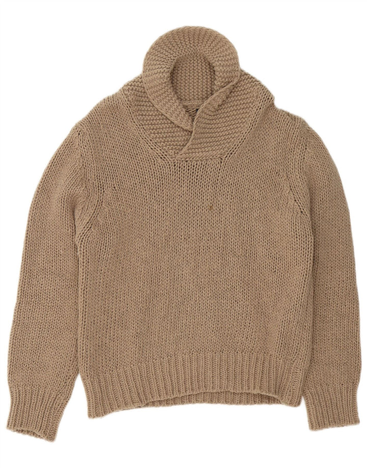 Maglione vintage da uomo con collo a scialle piccolo beige