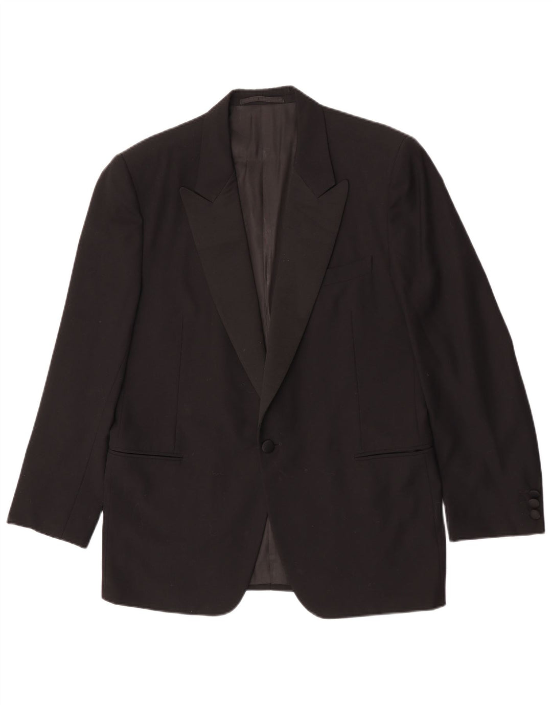 Giacca blazer vintage da uomo a 1 bottone IT 50 grande in lana nera