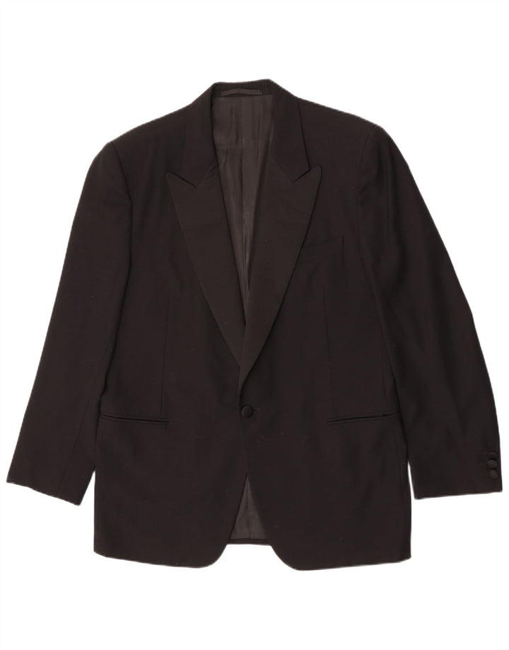 Giacca blazer vintage da uomo a 1 bottone IT 50 grande in lana nera