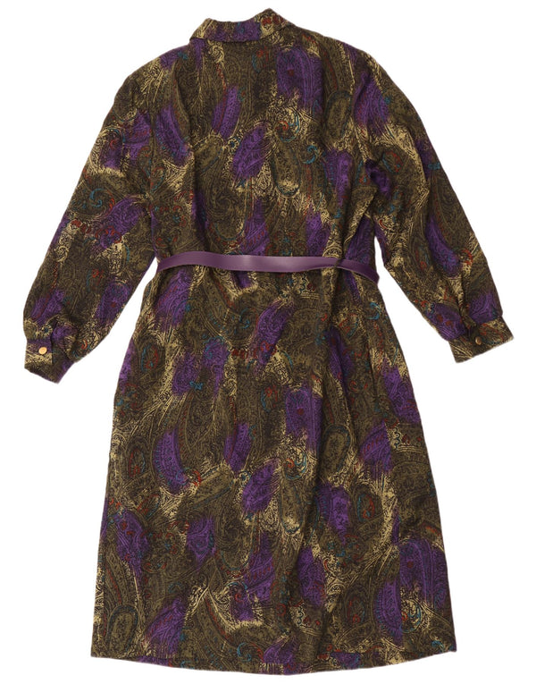 Vintage Womens Long Sleeve Shirt Dress EU 44 XL Green Paisley Virgin Wool
