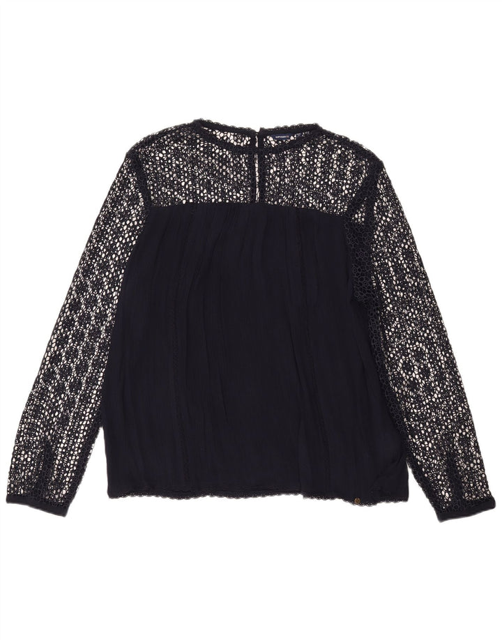 SUPERDRY Womens Crochet Blouse Top UK 12 Medium  Navy Blue Viscose