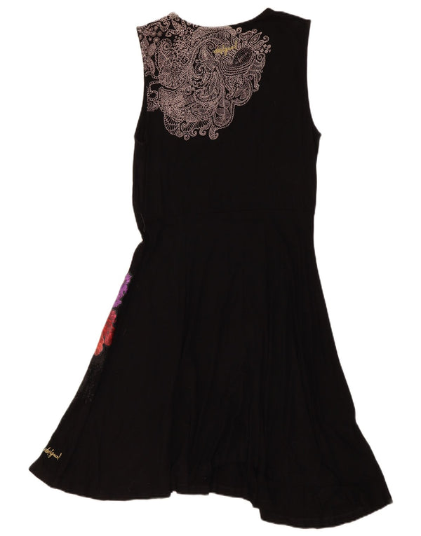 Desigual Abito da donna senza maniche a trapezio UK 12 Grande motivo cachemire nero