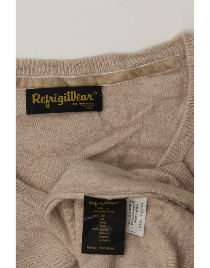 Refrigiwear Maglione da uomo con scollo a V grande in seta beige
