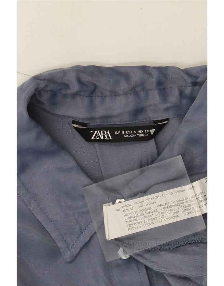 Zara Camicia a maniche corte corta oversize da donna, camicetta UK 10 piccola blu