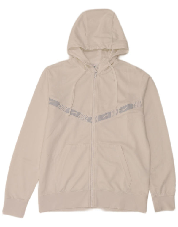 Felpa con cappuccio e zip grafica Nike da uomo in poliestere color block bianco medio