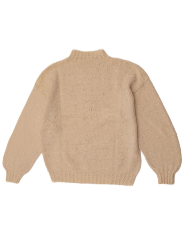 Maglione maglione vintage da donna con collo dolcevita UK 14 medio bianco sporco