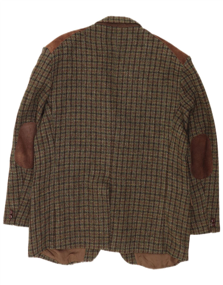 Giacca blazer da uomo a 2 bottoni Harris Tweed UK 38 pied de poule verde medio