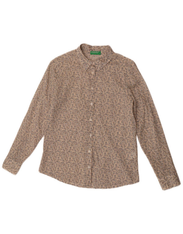 Benetton Womens Shirt UK 6 XS Beige Floral Cotton