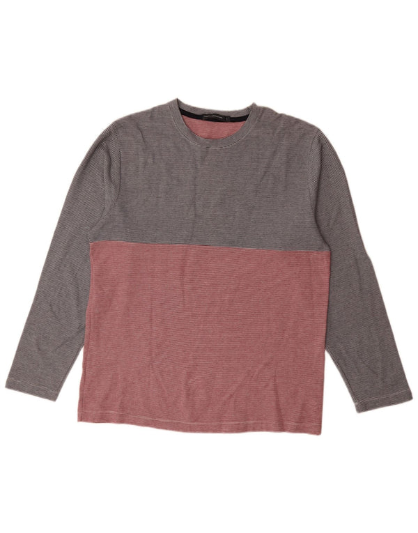 French Connection Top da uomo a maniche lunghe in cotone gessato grigio grande