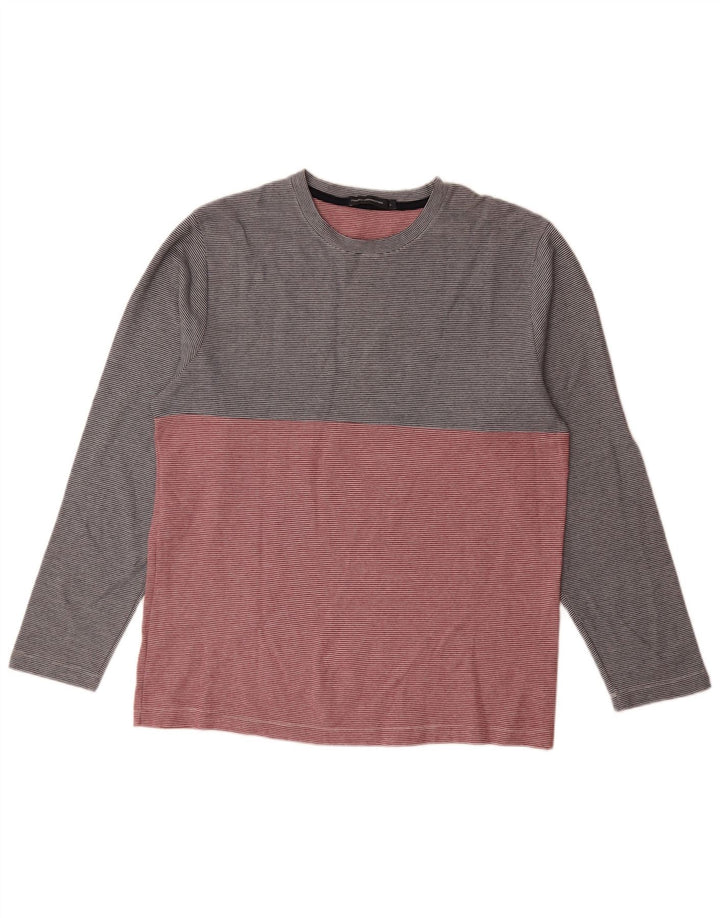 French Connection Top da uomo a maniche lunghe in cotone gessato grigio grande