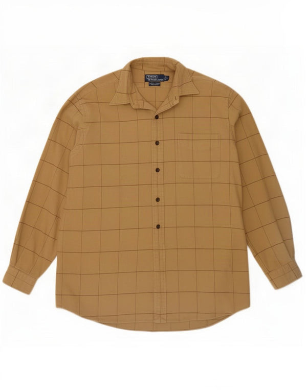 Polo Ralph Lauren Mens Lowell Flannel Shirt Large Beige Check Cotton