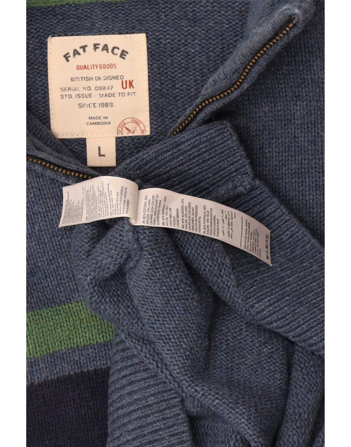 Maglione da uomo con collo con zip Fat Face, grande cotone a righe blu navy