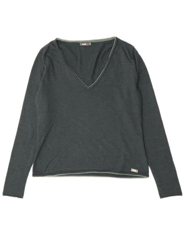 Maglione maglione con scollo a V da donna Slam UK 12 Lana verde medio