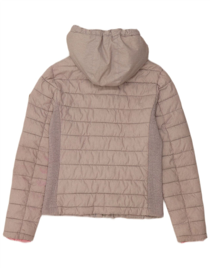 Giacca imbottita con cappuccio da donna Superdry UK 14 grande poliestere grigio