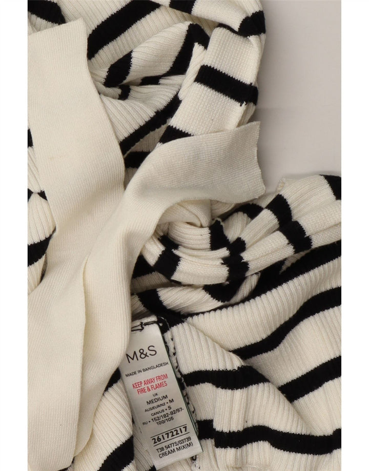 Maglione cardigan lungo da donna Marks & Spencer UK 14 a righe bianche medie