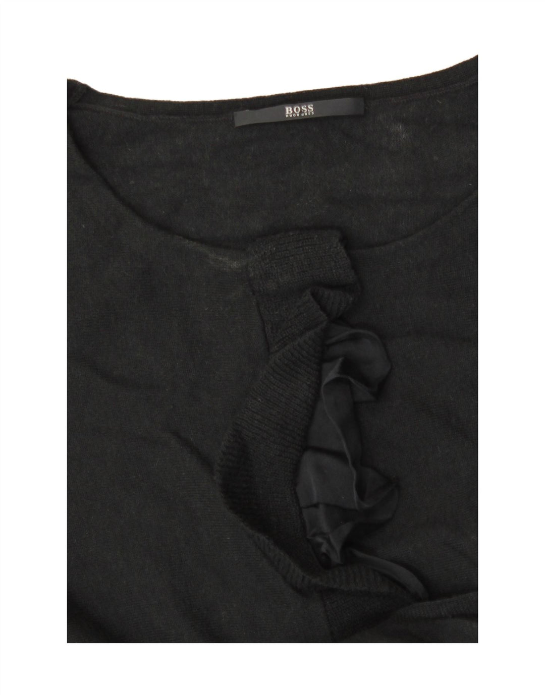 Hugo Boss Maglione da donna con volant girocollo sul davanti UK 8 piccolo nero