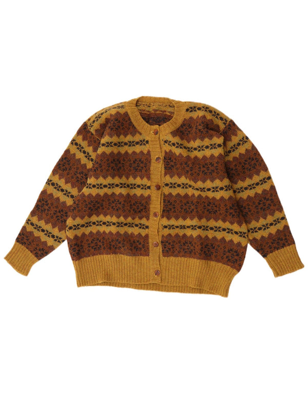 Maglione cardigan da donna vintage UK 16 grande marrone Fair Isle