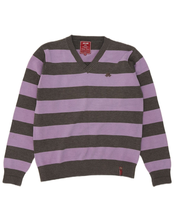 Jack & Jones Maglione da uomo con scollo a V a righe viola medio