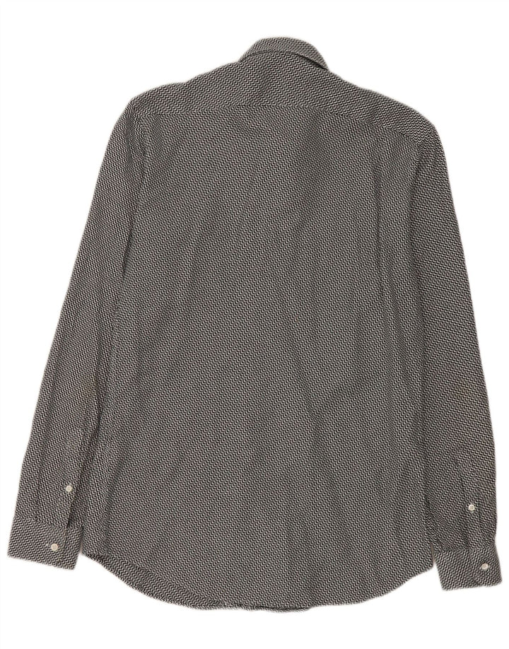 Camicia Reiss da uomo slim fit in cotone Chevron nero medio