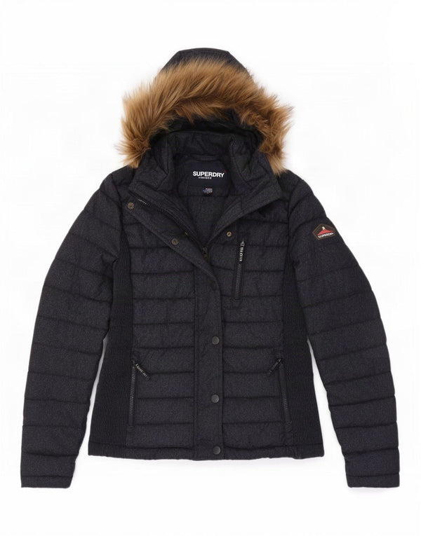 Superdry Womens Hooded Padded Jacket UK 18 XL Navy Blue Flecked Nylon