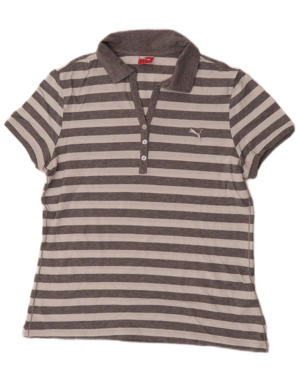 Polo da donna Puma UK 14 cotone a righe grigio medio