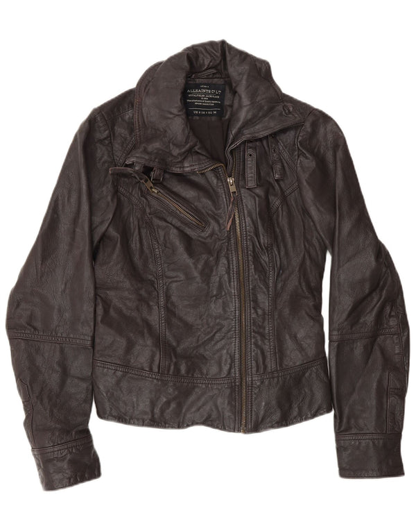 Giacca da motociclista da donna All Saints UK 8 piccola in pelle marrone