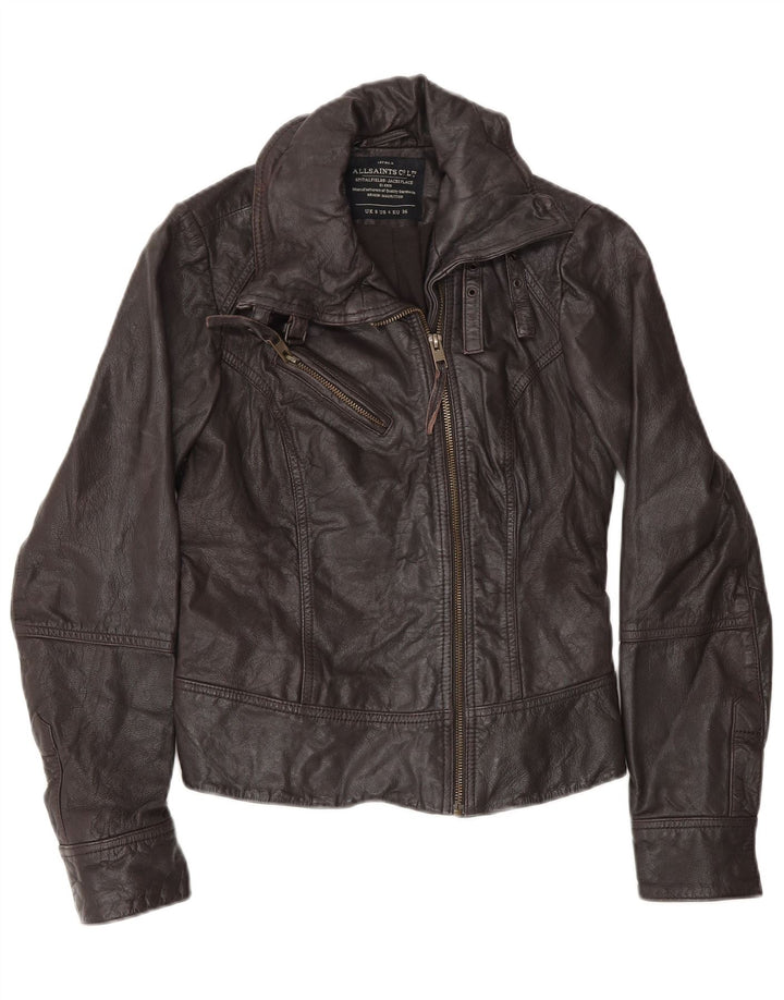 Giacca da motociclista da donna All Saints UK 8 piccola in pelle marrone