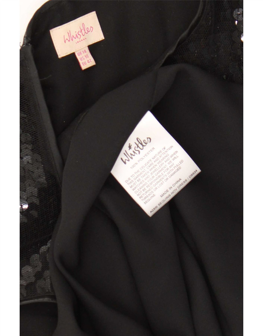 Abito tubino con paillettes senza maniche da donna Whistles UK 14 grande poliestere nero