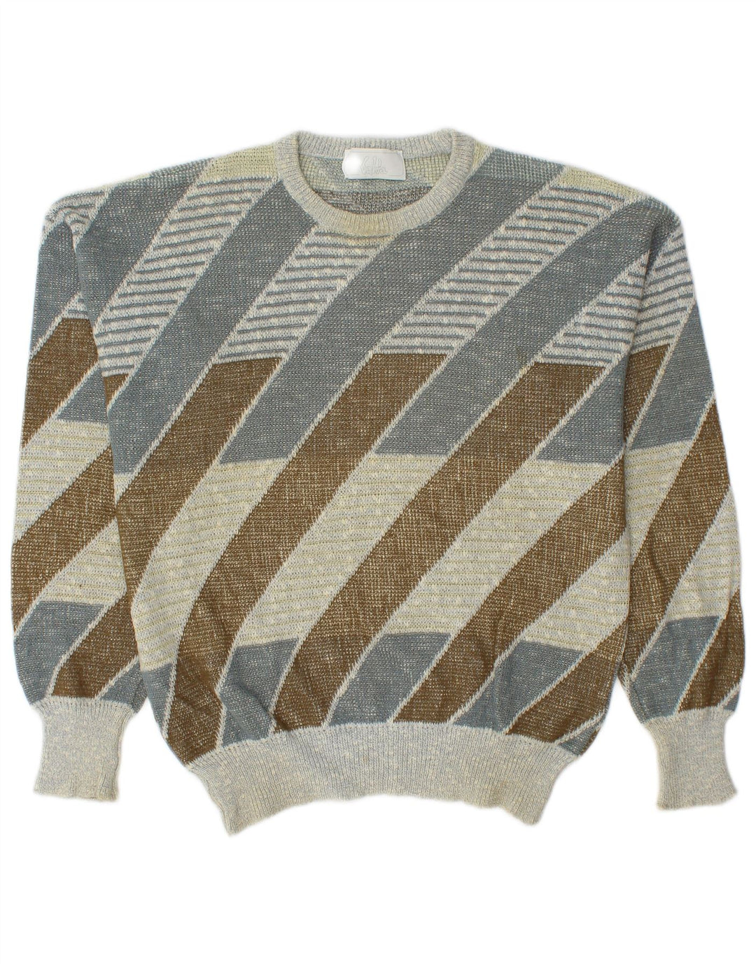 Maglione vintage da uomo girocollo in cotone a righe multicolori medie