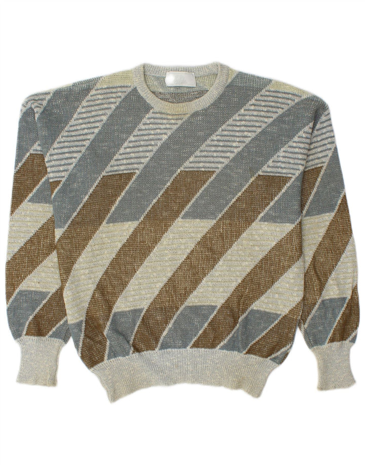 Maglione vintage da uomo girocollo in cotone a righe multicolori medie
