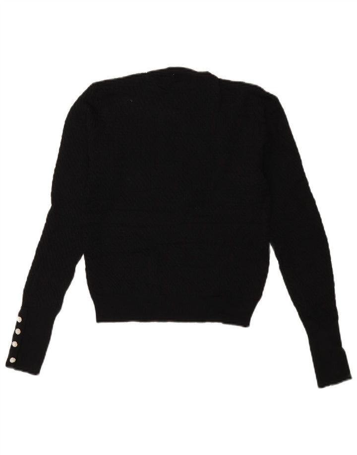 ZARA Womens Crop Crew Neck Jumper Sweater UK 12 Medium Black Viscose