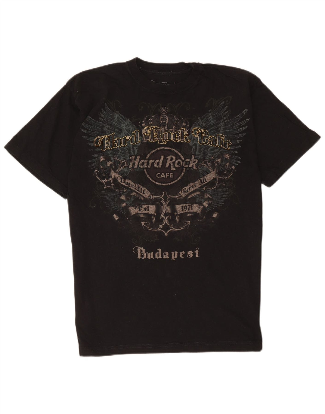 T-shirt grafica da uomo Budapest Hard Rock Cafe, cotone nero medio