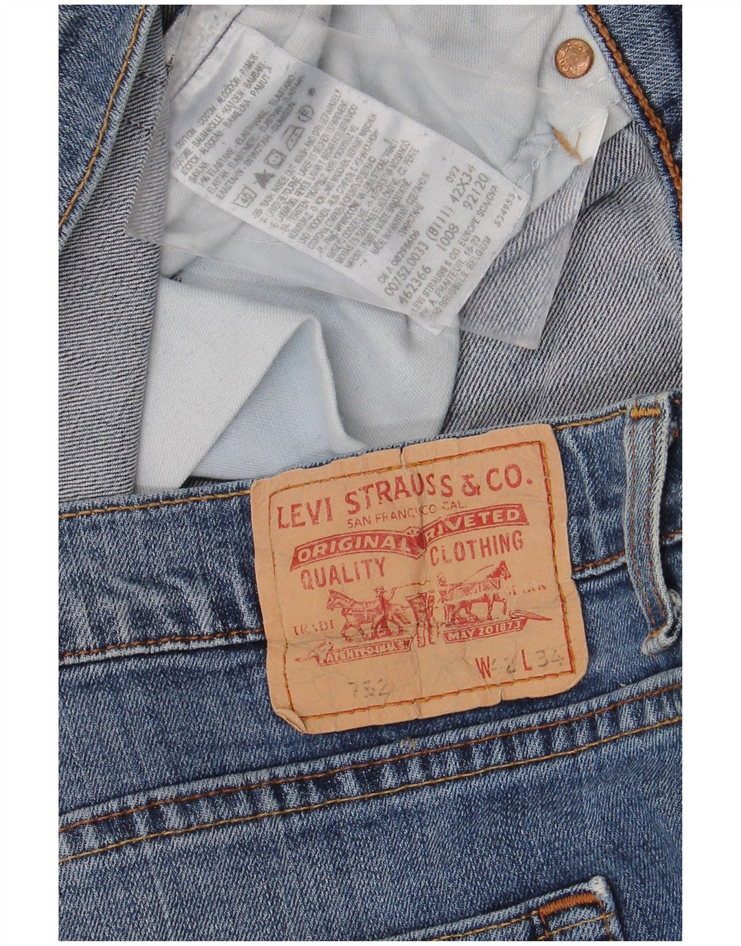 Levi's Uomo 752 Jeans dritti W42 L34 Cotone Blu