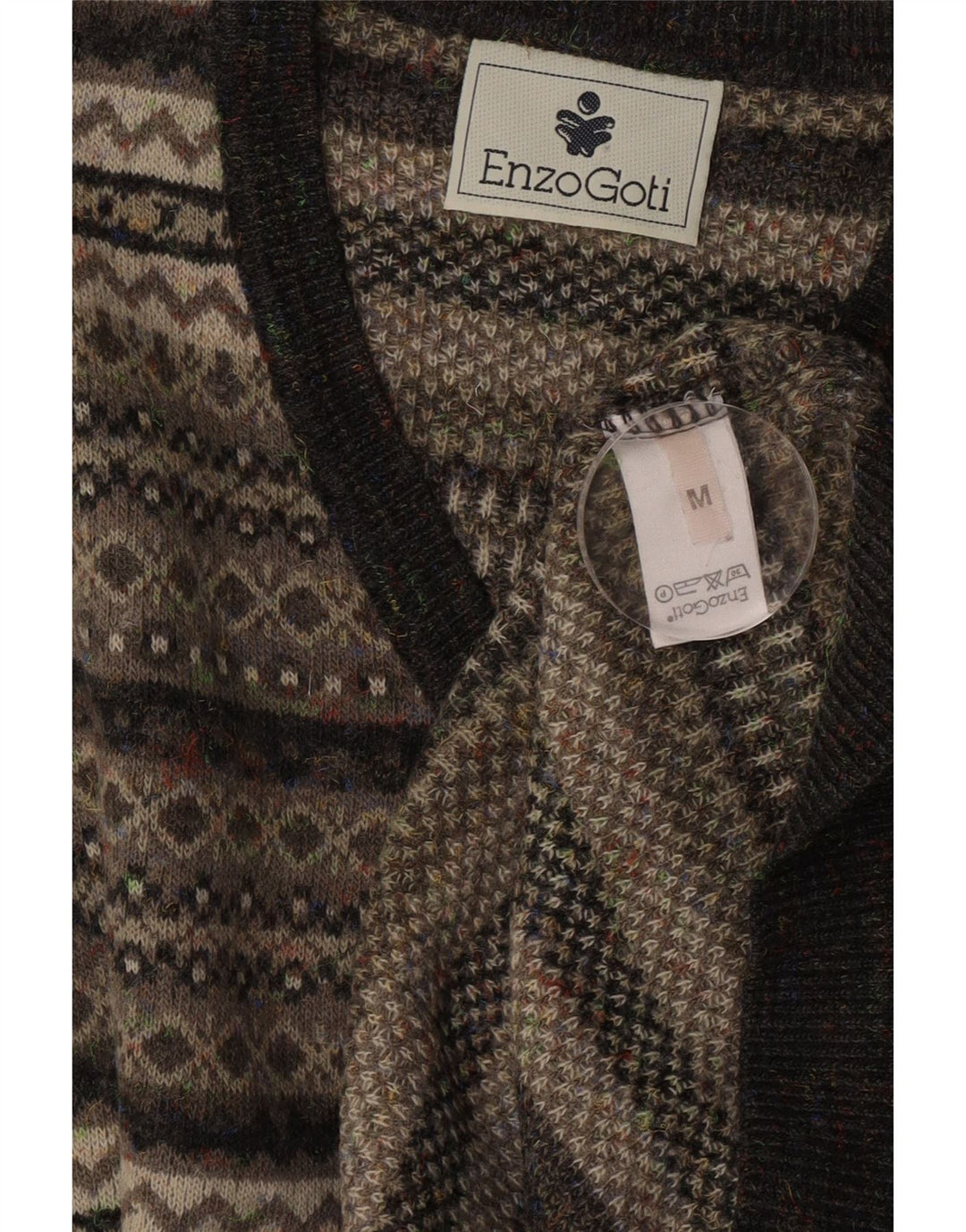 Maglione da uomo con scollo a V Enzo Goti grigio medio Fair Isle poliacrilico