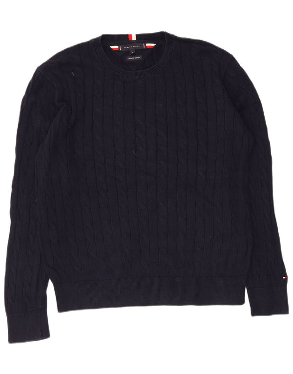 Tommy Hilfiger Mens Crew Neck Jumper Sweater Medium Navy Blue Cotton