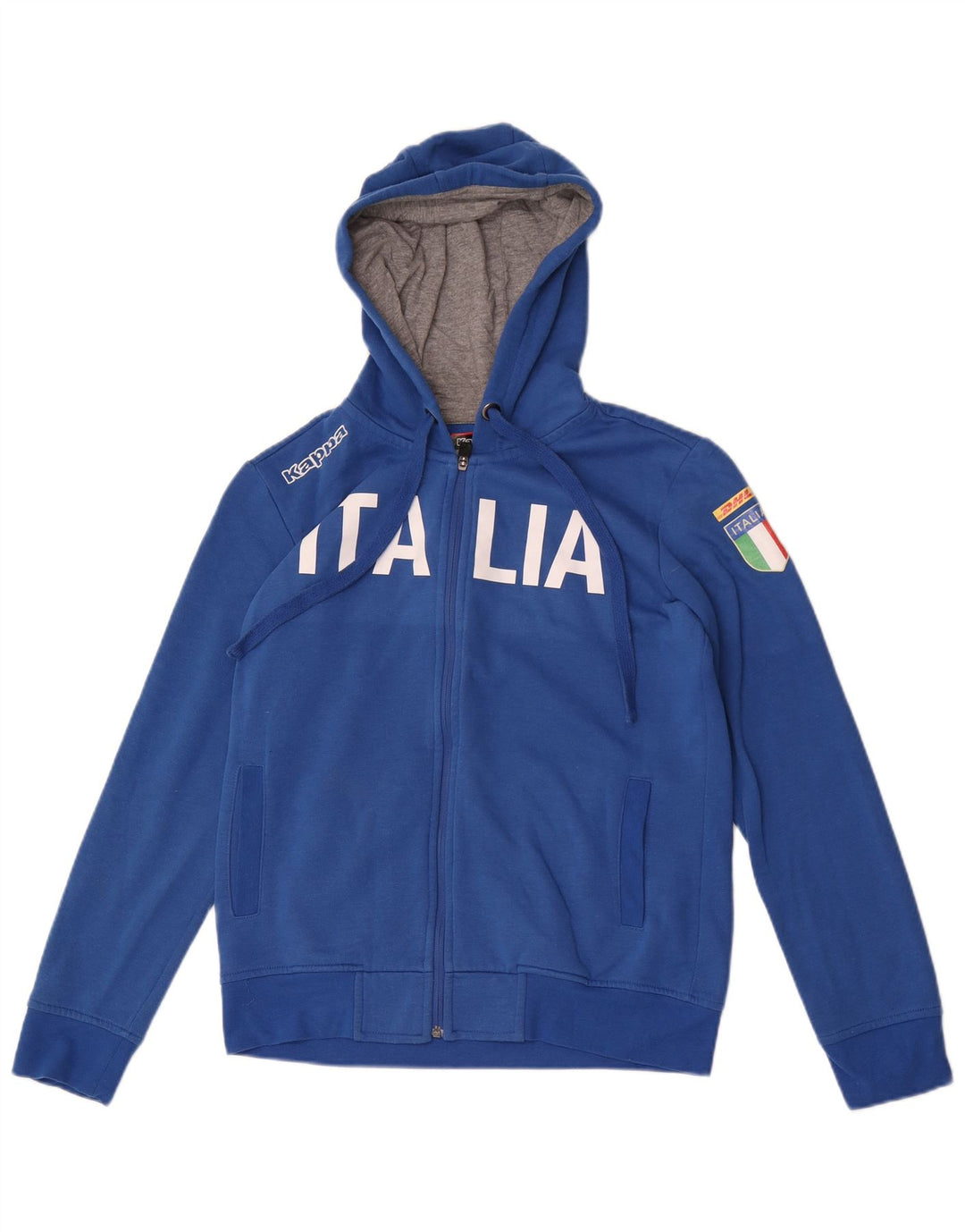 Felpa con cappuccio con zip grafica Kappa Italia da uomo grande in poliestere blu