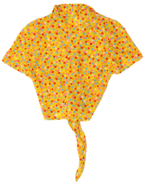 Camicetta vintage da donna a maniche corte corta UK 10 piccola gialla maculata