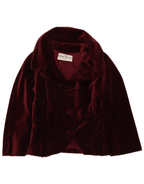 Giacca bolero in velluto con maniche a 3/4 vintage da donna UK 12 Borgogna media