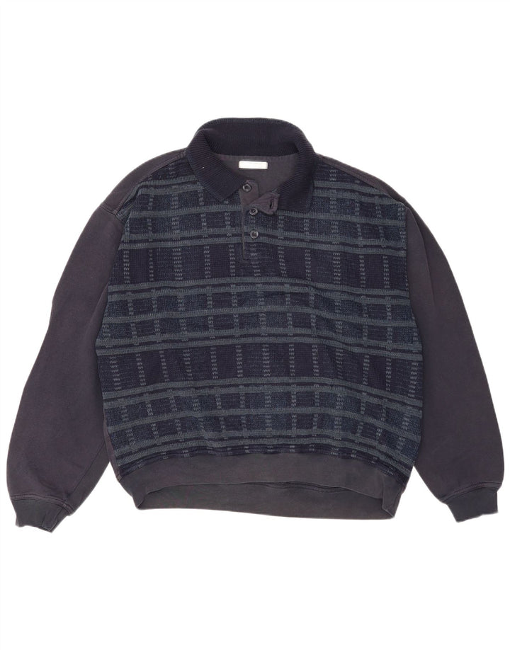 Felpa da uomo Marks & Spencer con collo alto, maglione grande, blu navy, a quadri