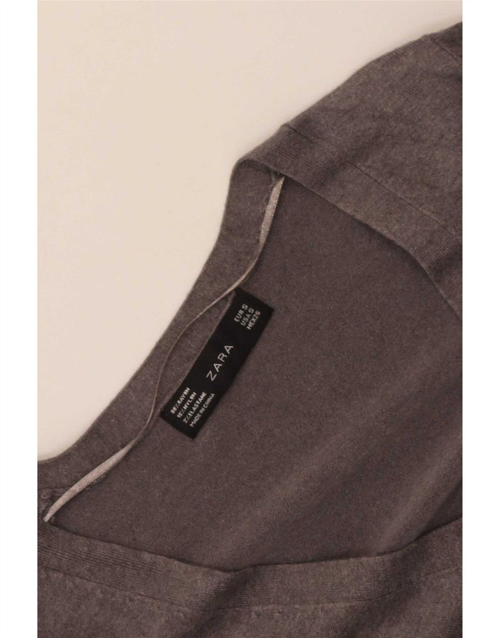Maglione Zara da donna con scollo a V UK 10 piccolo Rayon grigio